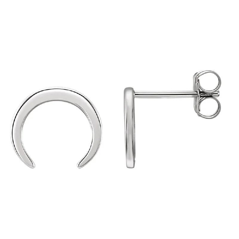 Ladies earrings cultural flair-10mm x 9mm (3/8 Inch) Platinum Small Crescent Post Earrings