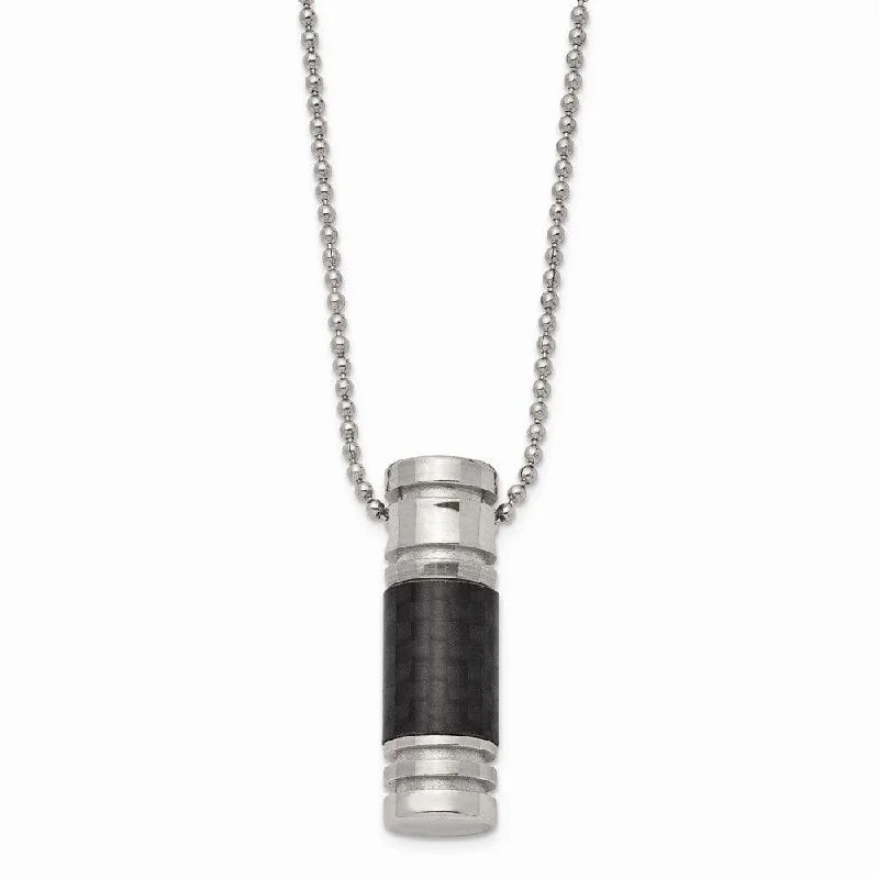 Ladies necklaces boho styles-Stainless Steel Polished Black Carbon Fiber Inlay 22in Necklace