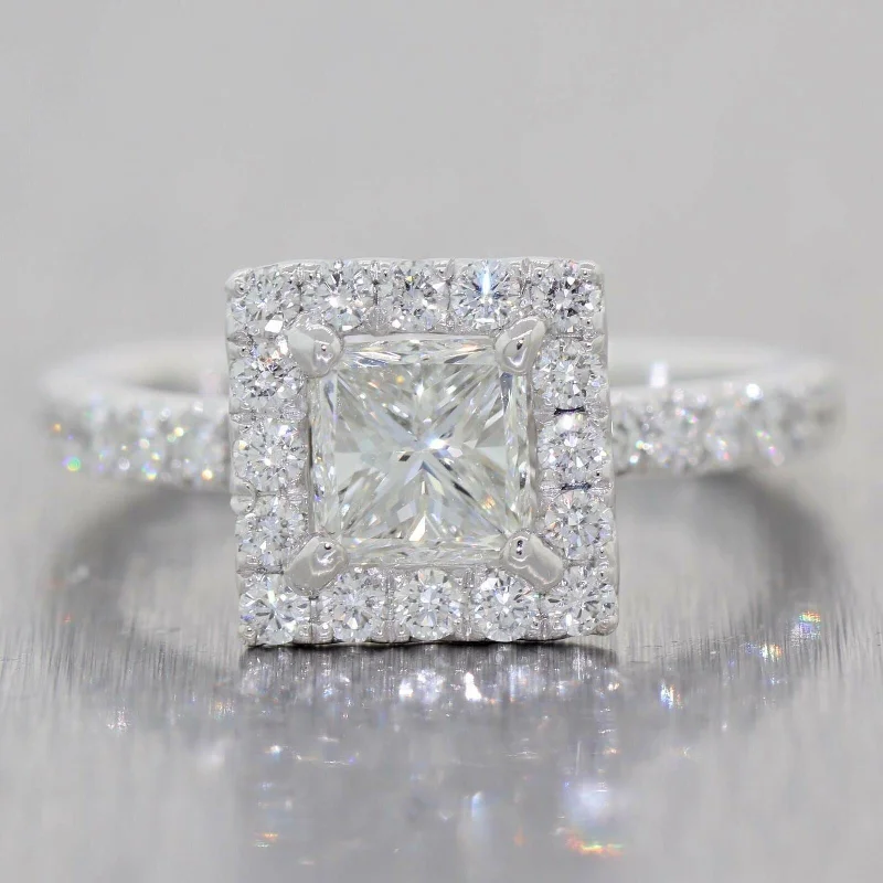 Ladies engagement rings round cut-Princess Cut 1.02ct EGL Platinum Diamond Halo 1.82ctw Engagement Ring t1