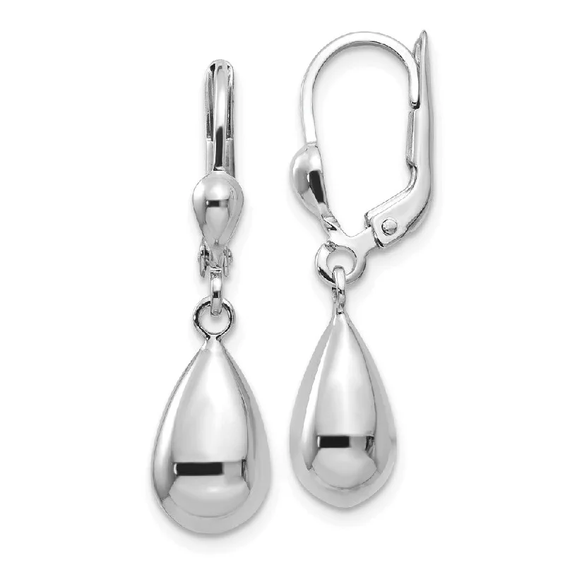 Ladies earrings simple elegance-Polished 3D Teardrop Lever Back Earrings in 14k White Gold