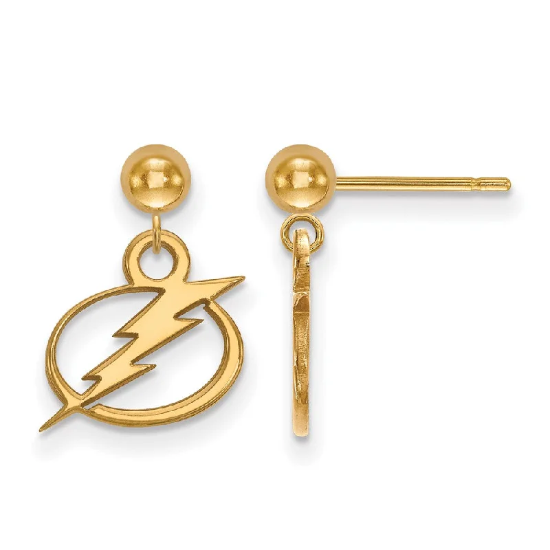 Ladies earrings name engravings-14k Yellow Gold NHL Tampa Bay Lightning XS Ball Dangle Post Earrings