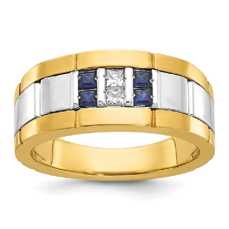 Ladies rings everyday wear-9.5mm 14K Two Tone or White Gold Lab-Cr. Sapphire/Diamond Tapered Band