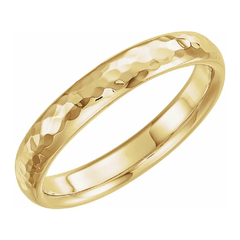 Ladies rings hypoallergenic-4mm 10K Yellow Gold Hammered Half Round Comfort Fit Band