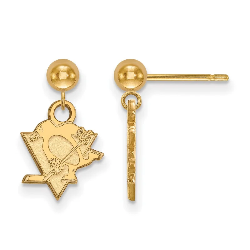 Ladies earrings dark elegance-SS 14k Yellow Gold Plated NHL Pittsburgh Penguins Ball Dangle Earrings