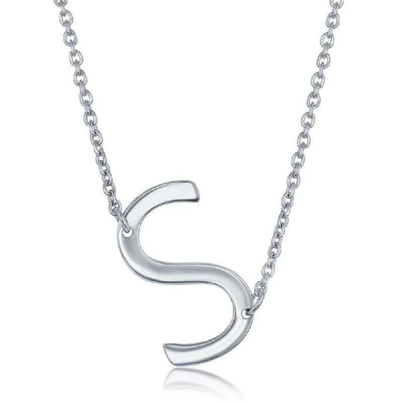 Ladies necklaces shape designs-Sterling Silver Sideways S Initial Necklace