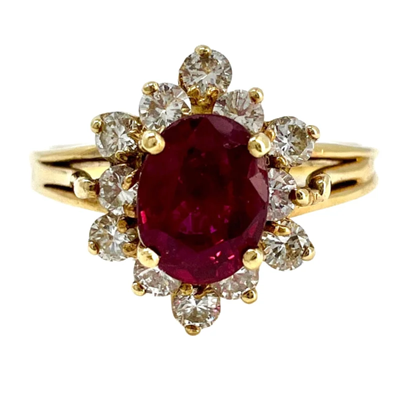 Ladies rings sentimental value-14K Gold Ring with Ruby and Diamonds