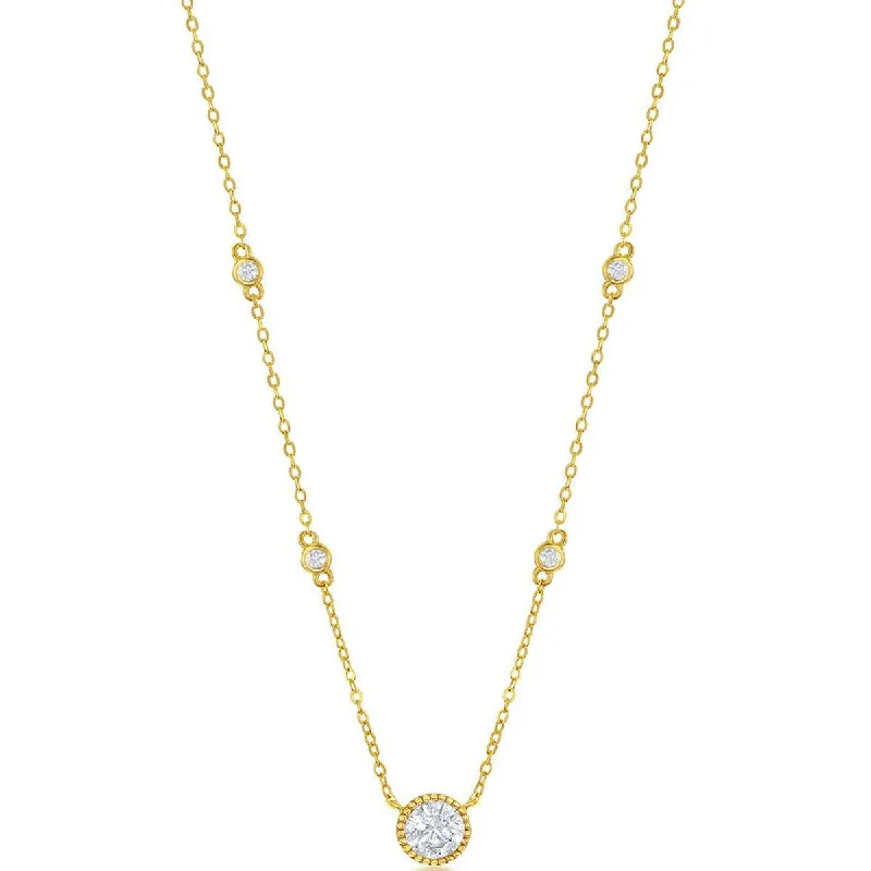 Ladies necklaces high-end labels-Classic Women's Necklace - GP Sterling Silver Round CZ Station | M-6886-GP