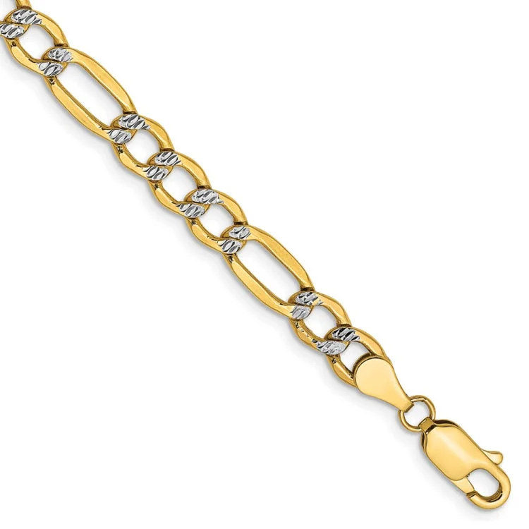 Ladies bracelets ruby gems-14K 8 inch 5.25mm Semi-Solid with Rhodium Pav� Figaro with Lobster Clasp Bracelet