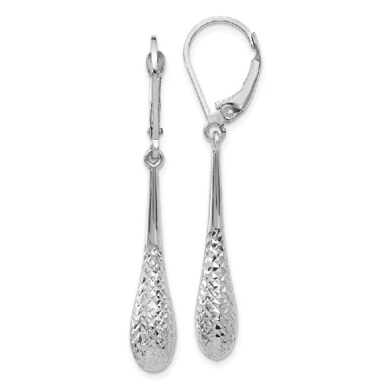 Ladies earrings edgy styles-Diamond Cut Teardrop Lever Back Earrings in 14k White Gold, 44mm