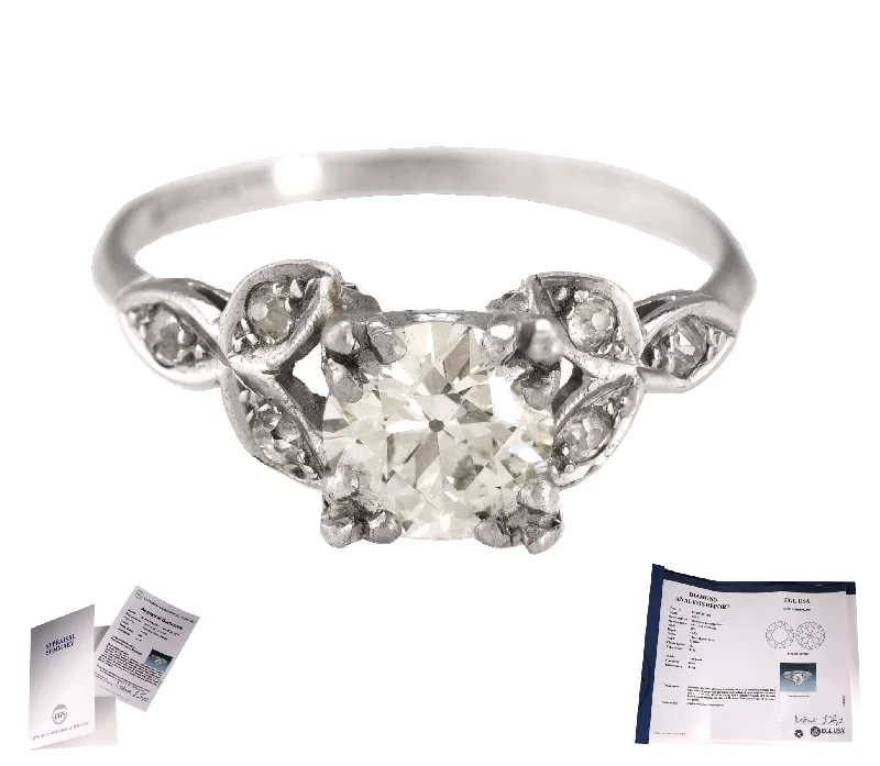 Ladies engagement rings budget picks-Antique Platinum 1.05 CT Transition Round Brilliant Diamond Engagement Ring EGL