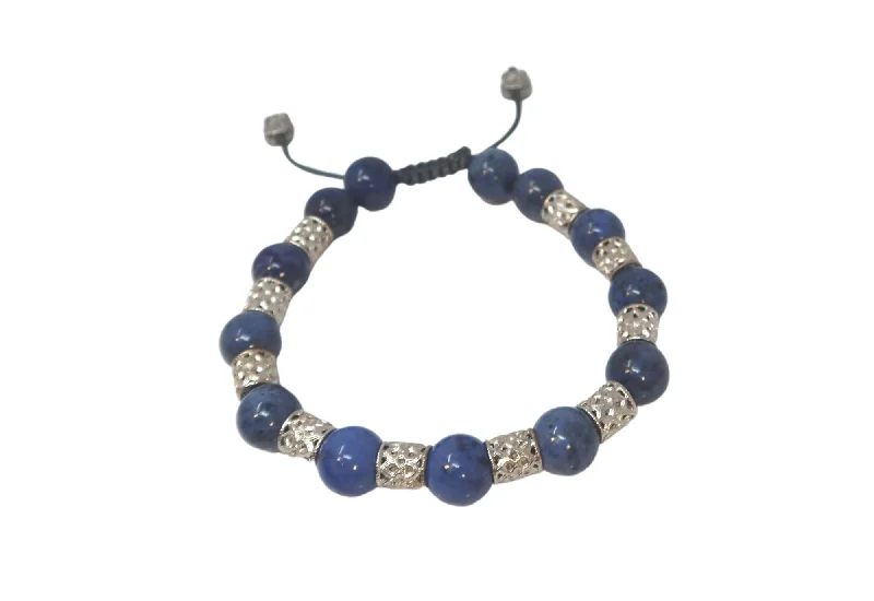 Ladies bracelets stacked looks-Gunmetal Sterling Silver Golden Blue Obsidian Beaded Mens Bracelet