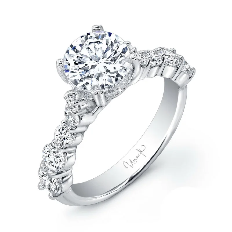 Ladies engagement rings minimalist looks-Uneek Round Diamond Non-Halo Engagement Ring with Graduated Melee Diamonds Shared-Prong Set on Upper Shank