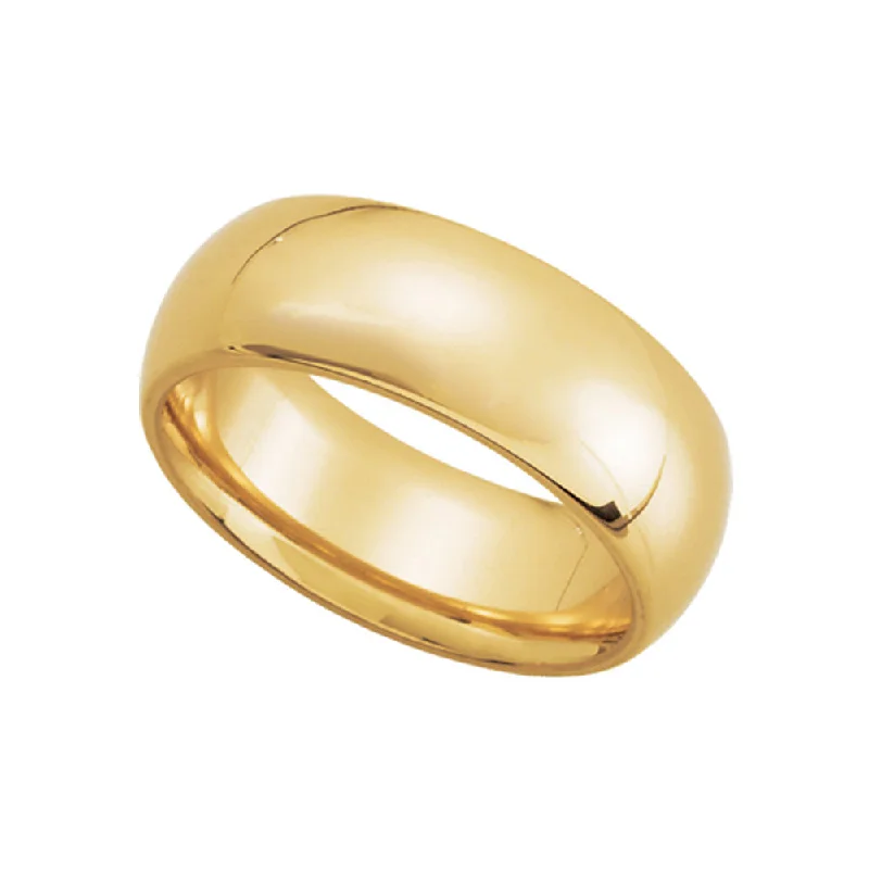 Ladies rings jade accents-7mm Domed Comfort Fit Wedding Band in 14k Yellow Gold