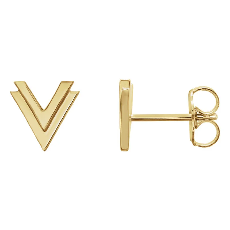 Ladies earrings faux jewels-8 x 8mm (5/16 Inch) Polished 14k Yellow Gold Small Double 'V' Earrings