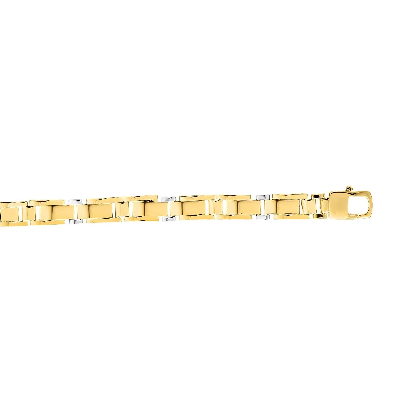 Ladies bracelets star designs-14kt Gold 8.25 inches Yellow+White Finish 7mm Shiny Fancy Fancy Bracelet with Lobster Clasp