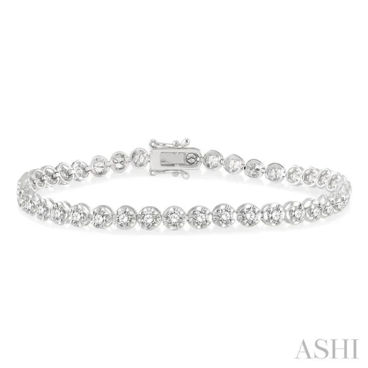 Ladies bracelets memory value-3 Ctw Round Cut Diamond Illusion Bracelet in 10K White Gold