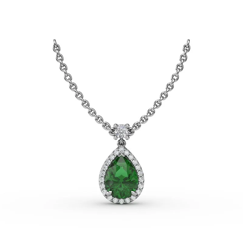 Ladies necklaces premium brands-Emerald and Diamond Teardrop Necklace N1777E