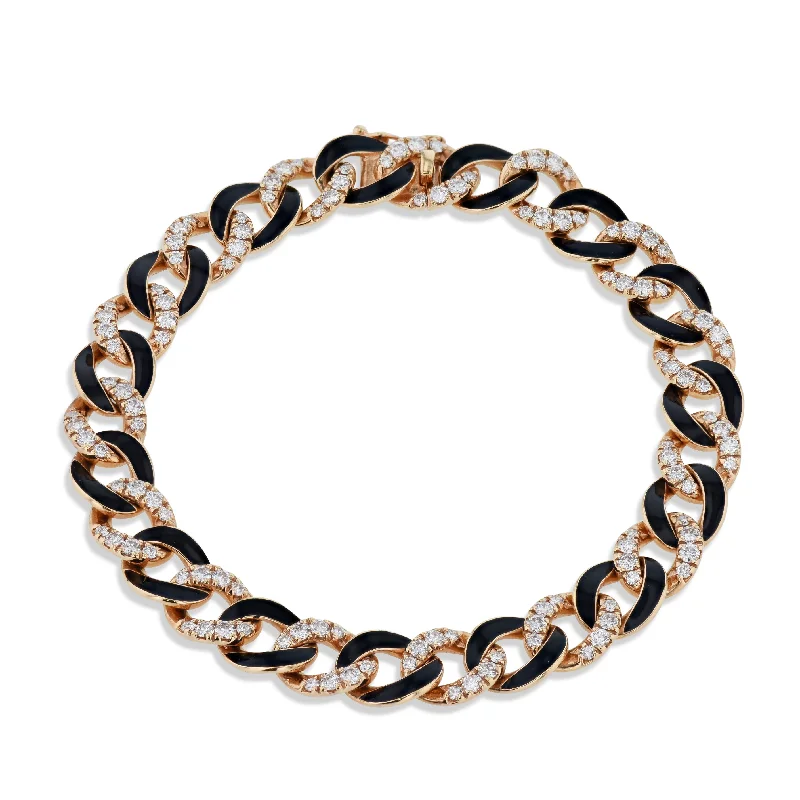 Ladies bracelets floral accents-Rose Gold Black Enamel Diamond Pave Bracelet