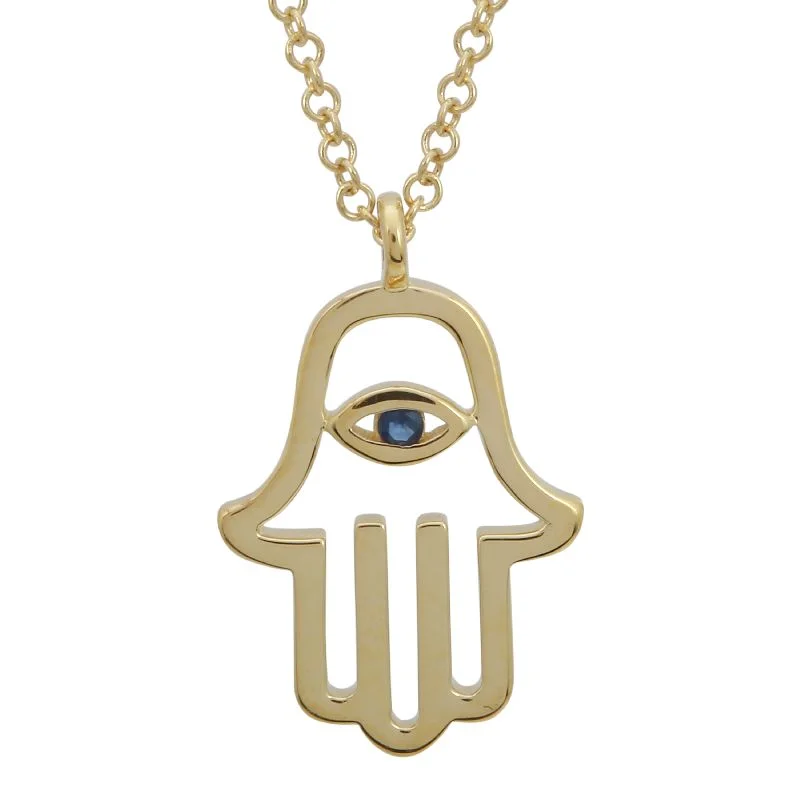 Ladies necklaces edgy flair-BROOKE 14K HAMSA - SAPPHIRE NECKLACE