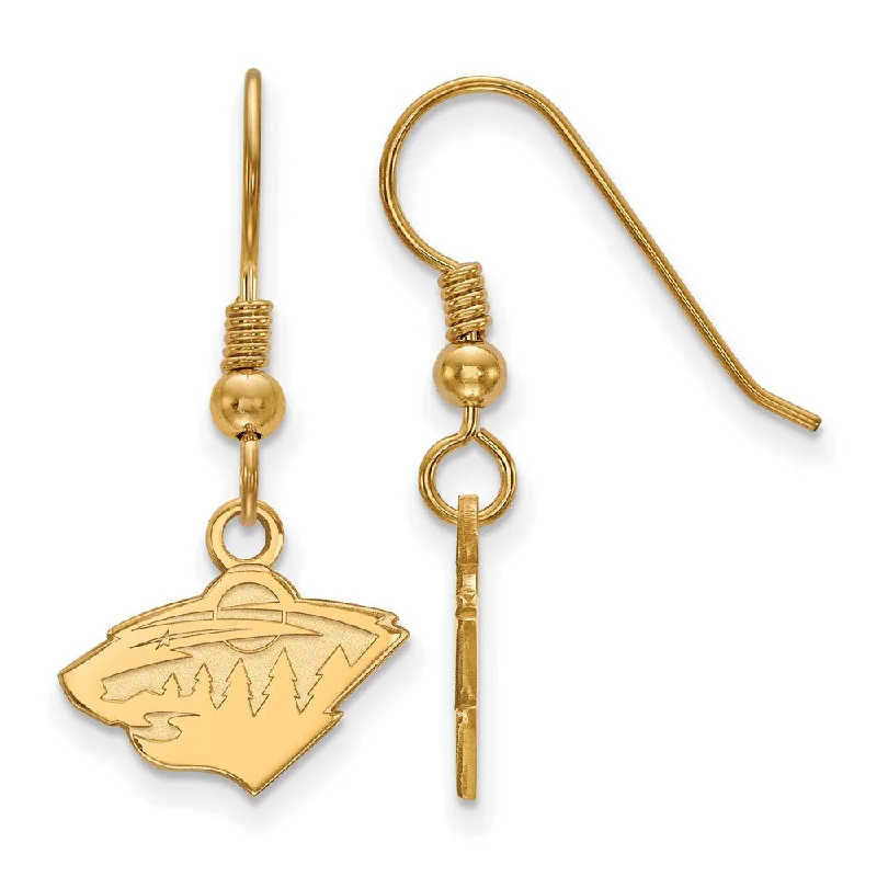 Ladies earrings diamond drops-SS 14k Yellow Gold Plated NHL Minnesota Wild XS Dangle Earrings