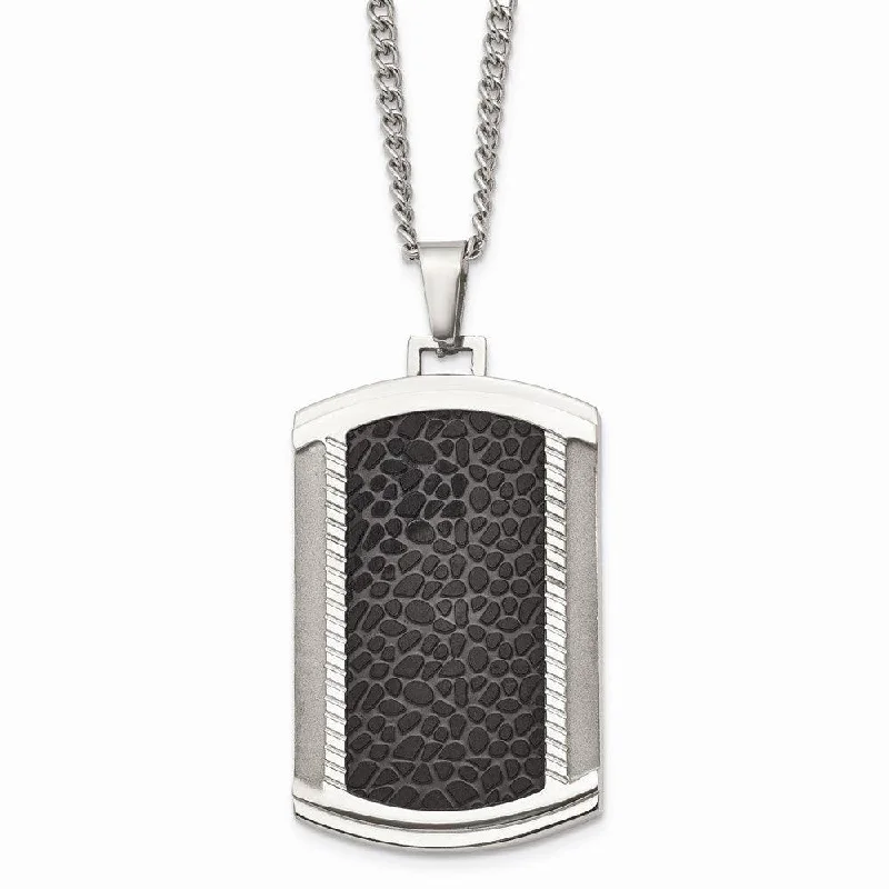 Ladies necklaces world brands-Stainless Steel Brushed and Polished Black IP-plated Dogtag Necklace