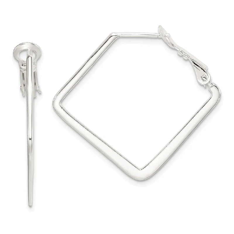 Ladies earrings stylish trends-Flat Square Hoop Earrings in Sterling Silver - 30mm (1 1/8 Inch)