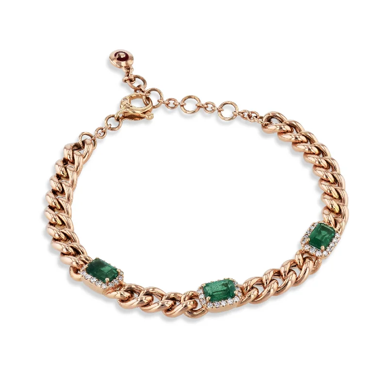 Ladies bracelets buyer feedback-Emerald and Diamond Rose Gold Chain Link Bracelet