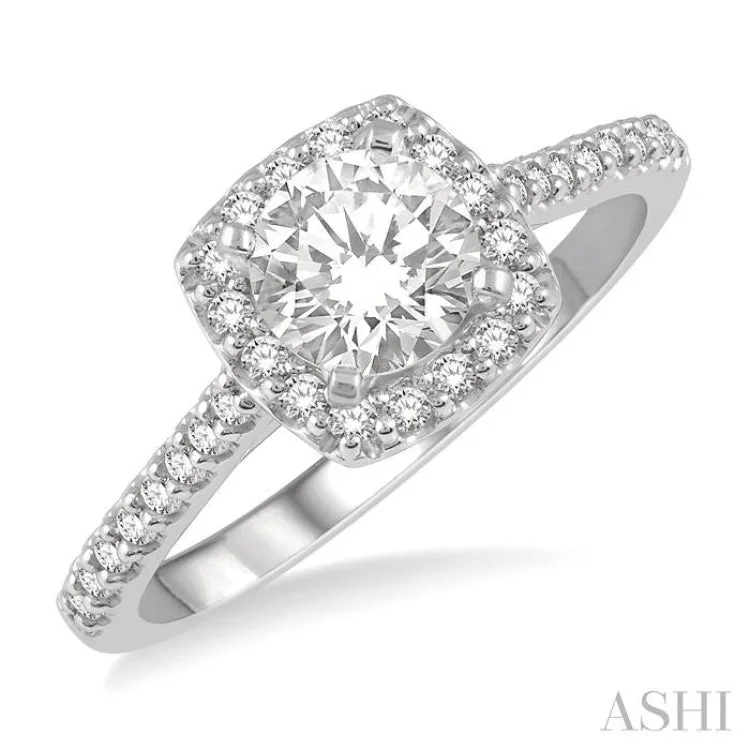 Ladies engagement rings edgy flair-1/3 Ctw Square Shape Diamond Semi-Mount Engagement Ring in 14K White Gold