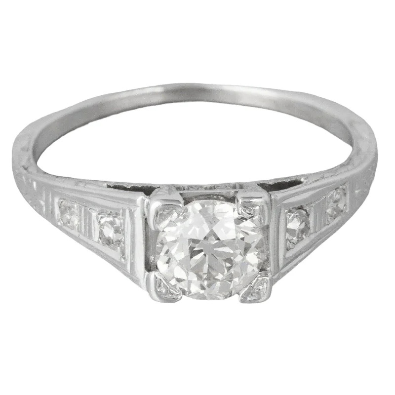 Ladies engagement rings luxury labels-1930's Antique Art Deco 18k White Gold Diamond Engagement Ring 0.76ctw