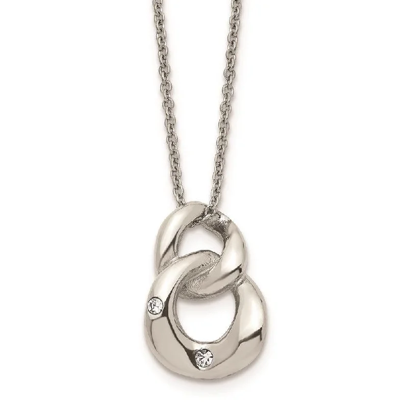 Ladies necklaces global appeal-Stainless Steel Polished Two Loop 2 CZ Necklace