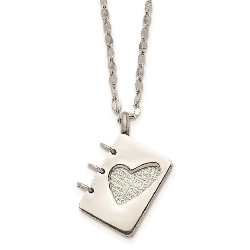 Ladies necklaces graceful looks-Stainless Steel Brushed and Polished Lord's Prayer Necklace