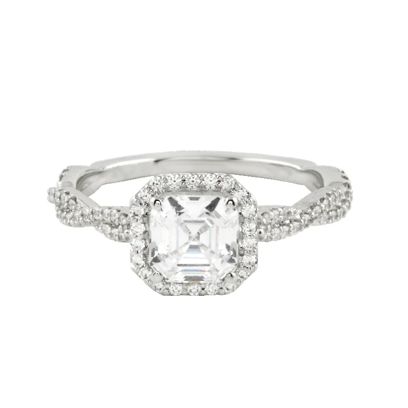 Ladies engagement rings celebrity looks-Asscher Cut Diamond Pavé Twisted Band Engagement Ring