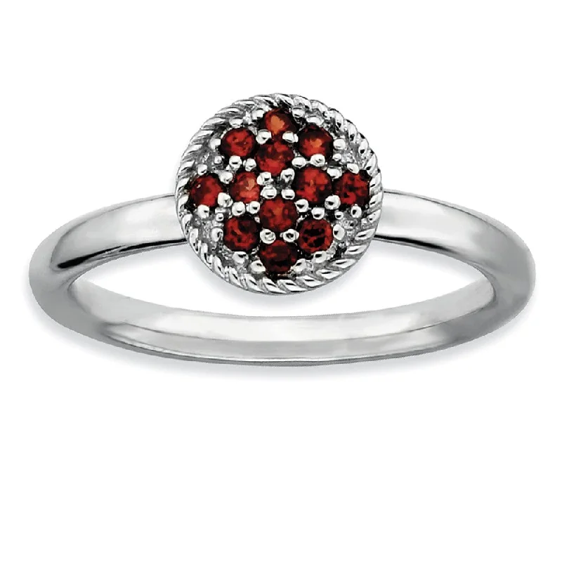 Ladies rings Christmas styles-Sterling Silver & Garnet Stackable 8mm Round Cluster Ring