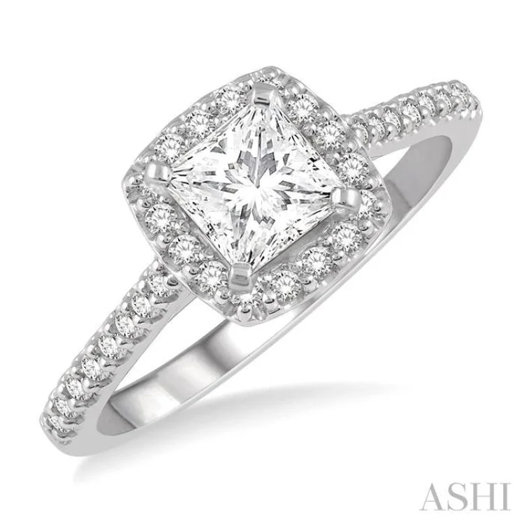 Ladies engagement rings twisted bands-1/4 Ctw Square Shape Diamond Semi-Mount Engagement Ring in 14K White Gold