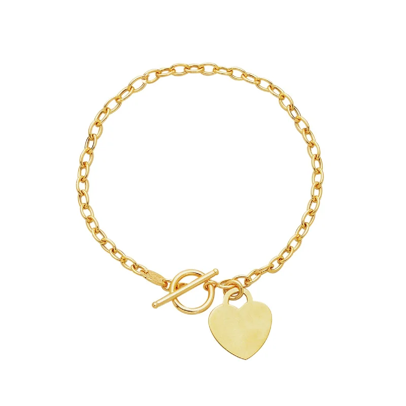 Ladies bracelets shop finds-14kt 7.50 inches Yellow Gold Diamond Cut Oval Chain Link Bracelet with Heart & Toggle Lock