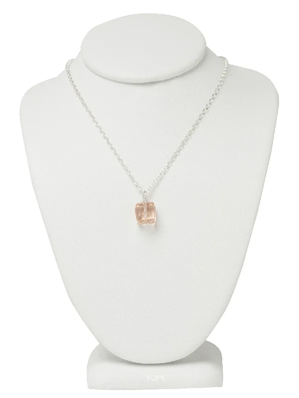 Ladies necklaces buyer reviews-Peach Crystal Cube Necklace