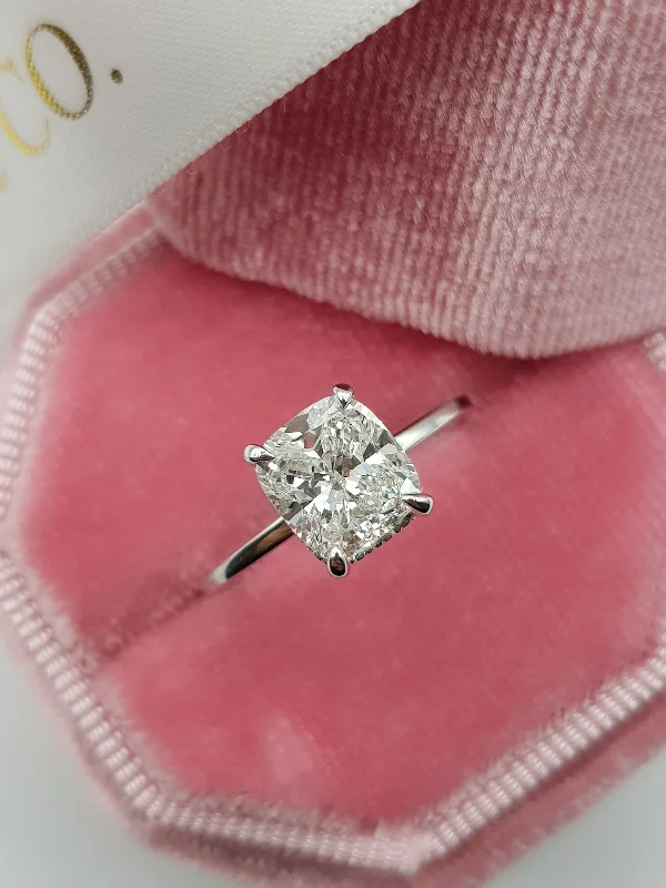 Ladies engagement rings dream designs-1.70 Carat Cushion Cut Hidden Halo Diamond Engagement Ring