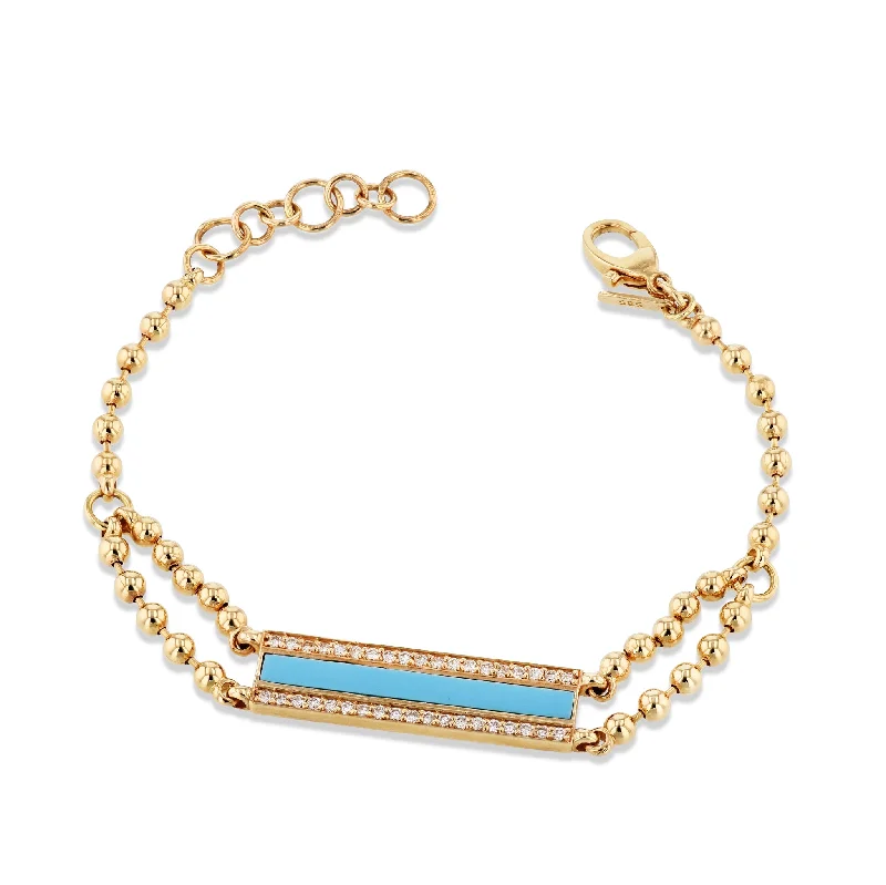 Ladies bracelets value pieces-Turquoise Pave Diamond Yellow Gold Bracelet