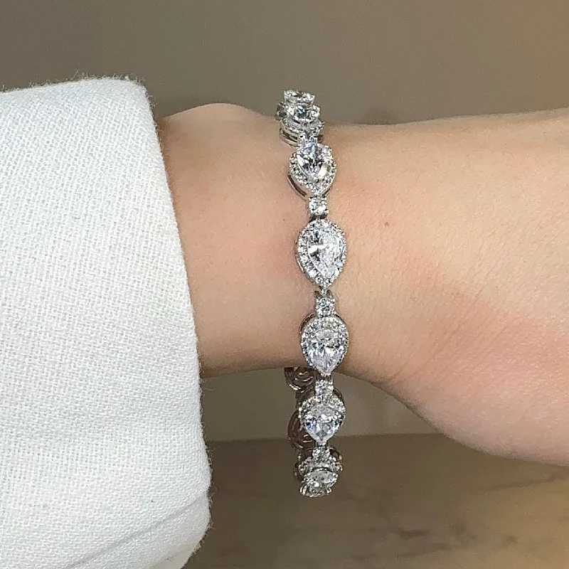 Ladies bracelets silver tones-Pear Shape Halo 9 Carat Diamond Bracelet BRHAPS