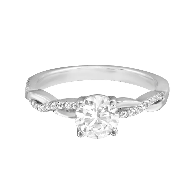 Ladies engagement rings solitaire gems-Solitaire Diamond and Twisted Diamond Pavé Band Engagement Ring