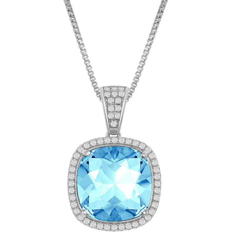 Ladies necklaces vibrant gems-Bellissima Women's Necklace - White CZ and Cushion Aqua Swarovski Element | BLK-8385