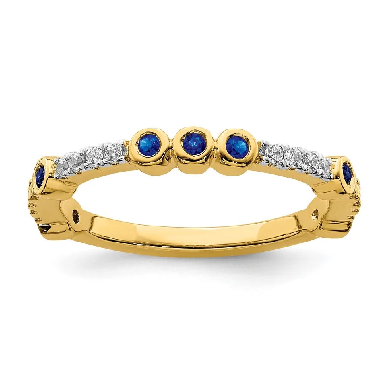 Ladies rings vintage appeal-2mm 14k Yellow Gold Created Sapphire & .08 Ctw Diamond Stackable Band