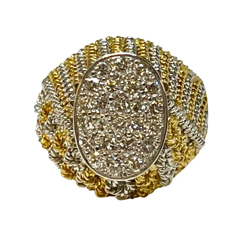 Ladies rings middle finger-18K Gold White and Yellow Gold Ring with Pave Diamonds