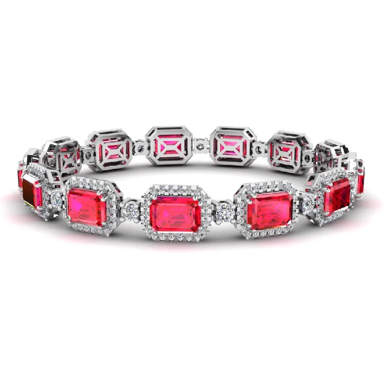 Ladies bracelets opulent looks-Emerald Shape 14 Carat Ruby Center Featuring Diamond Halo Bracelet BRHAEMR