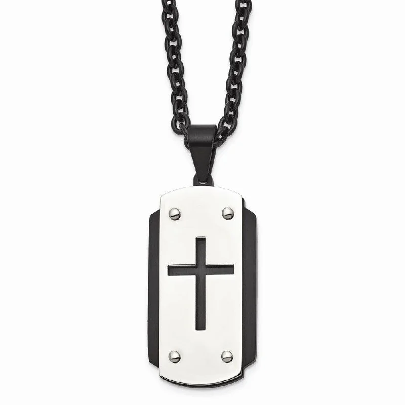 Ladies necklaces European elegance-Stainless Steel Brushed Polished Black IP-plated Dog Tag Necklace