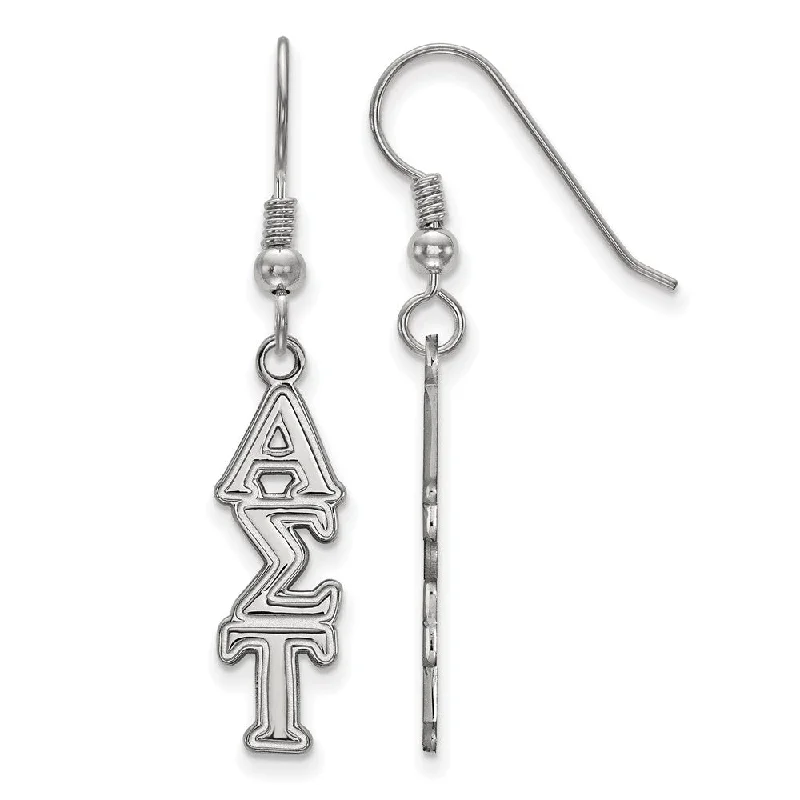 Ladies earrings promo offers-Sterling Silver Alpha Sigma Tau Dangle Medium Earrings