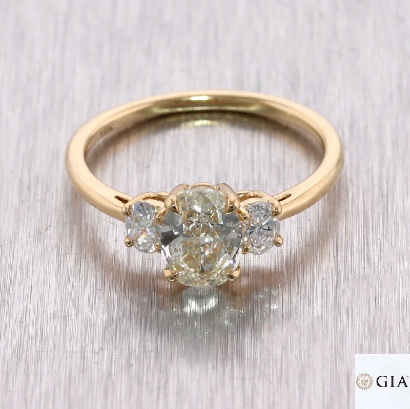 Ladies engagement rings trending styles-1.01ct Oval Cut GIA L VS2 Diamond 18k Yellow Gold 1.35ctw Engagement Ring