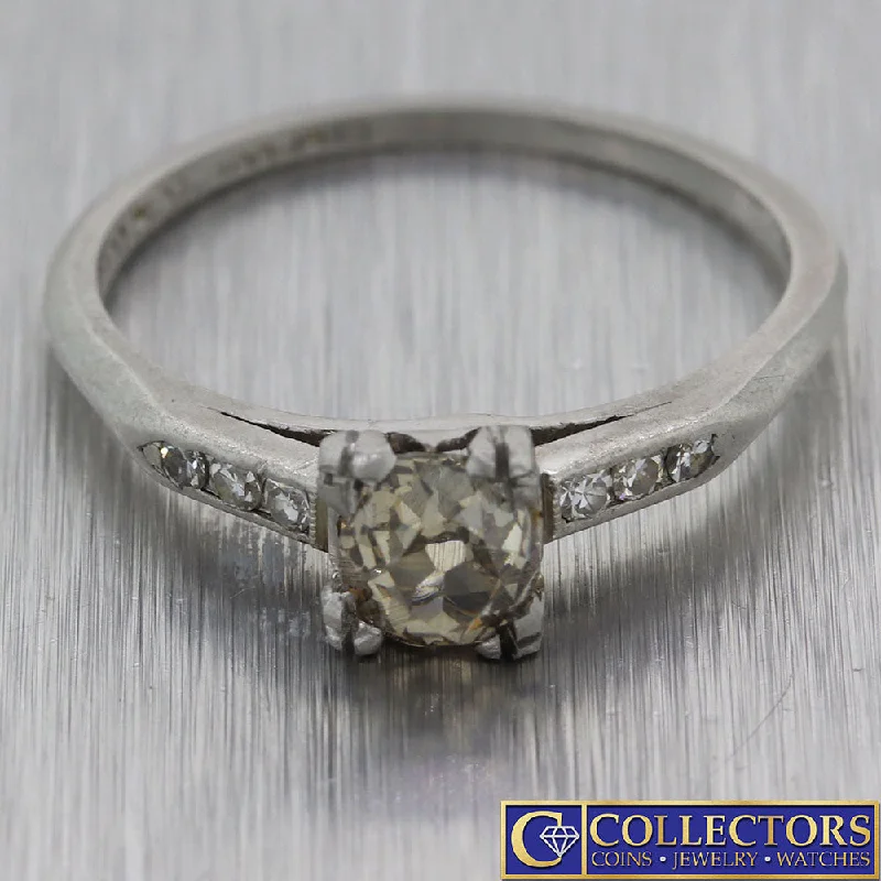 Ladies engagement rings trending styles-1930's Antique Art Deco .50ctw Champagne Diamond Platinum Engagement Ring G8