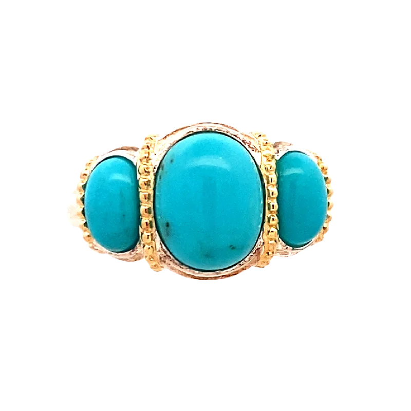 Ladies rings sale events-Estate Three StoneTurquoise RIng in Silver