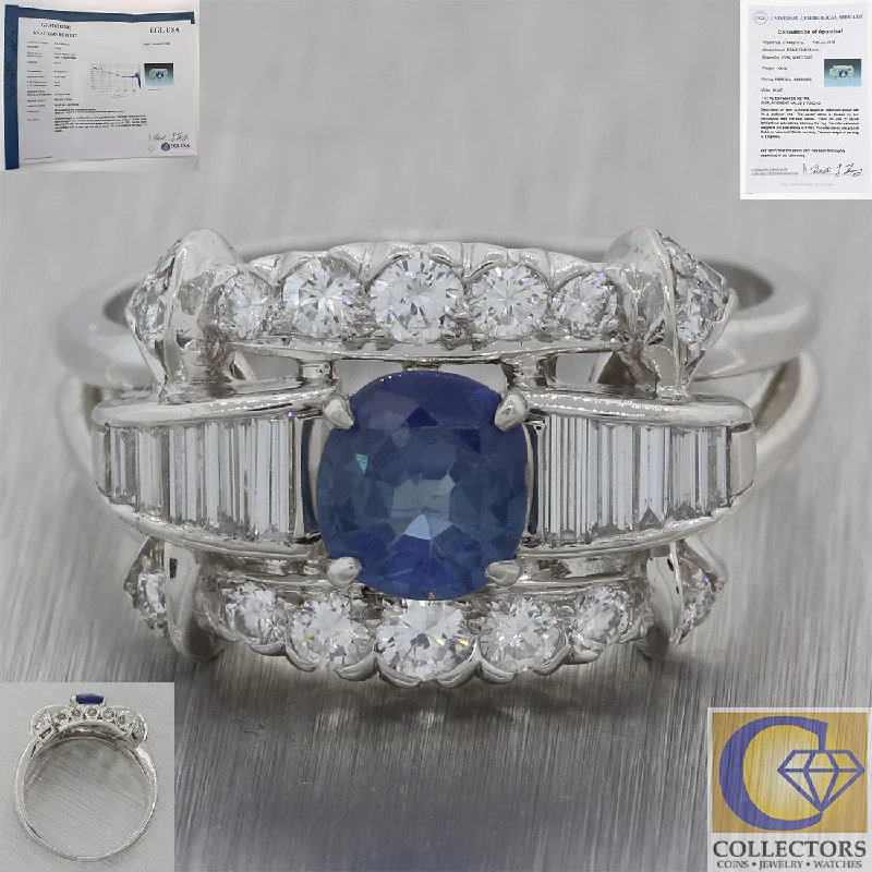 Ladies engagement rings investment pieces-1940s Platinum 2.02ct Unheated Ceylon Sapphire Diamond Engagement Ring EGL M8 T1